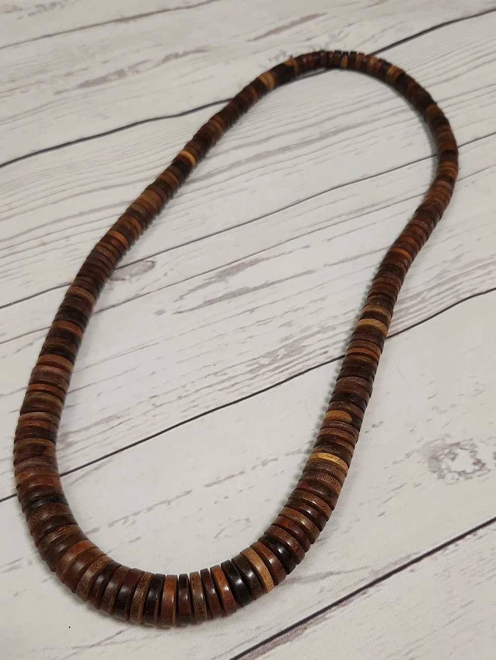 Natural Brown Wooden Disk Bead Necklace - Women Jewelry